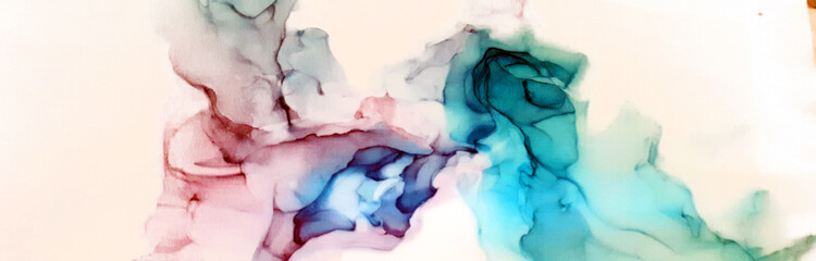 Vintage watercolor illustration in shades of blue, green, red for decorative design.