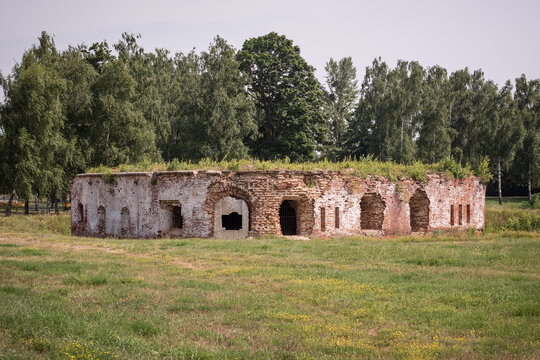 Ruins of defensive fortifications. Red brick bastion of the Bobruisk fortress.