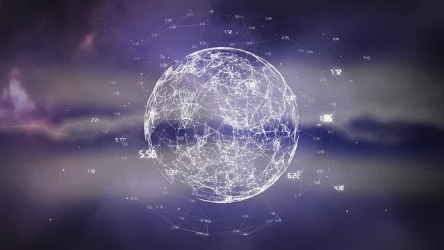 Animation of network of connections with numbers over globe