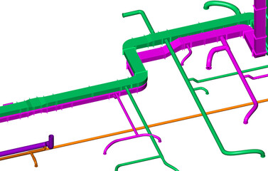 BIM ventilation system design 3d illustration.
