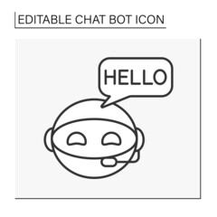  Robot line icon. Smart assistant help users. Dialogue cloud. Chatbot concept. Isolated vector illustration. Editable stroke