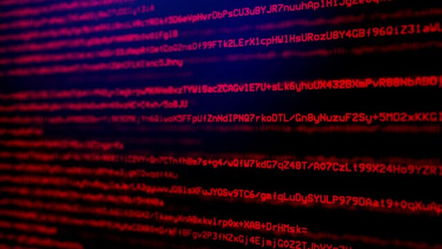 Close-up of Developer browsing html code on the computer screen Loop Animation. HTML Web Page Code Scrolling. programming code software development, hacking, network security or technology.