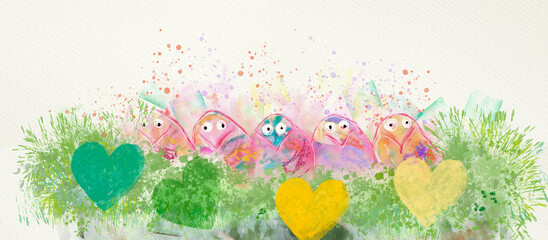 Spring Birds. Watercolor design element