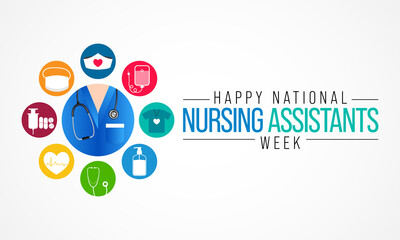 National Nursing assistants week is observed every year in June, The main role of a CNA is to provide basic care to patients and help them with daily activities. vector illustration