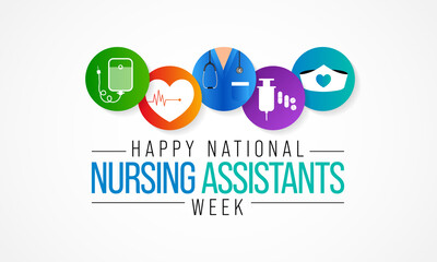 National Nursing assistants week is observed every year in June, The main role of a CNA is to provide basic care to patients and help them with daily activities. vector illustration