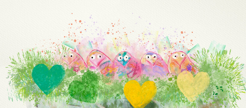Spring Birds. Watercolor design element © pronoia