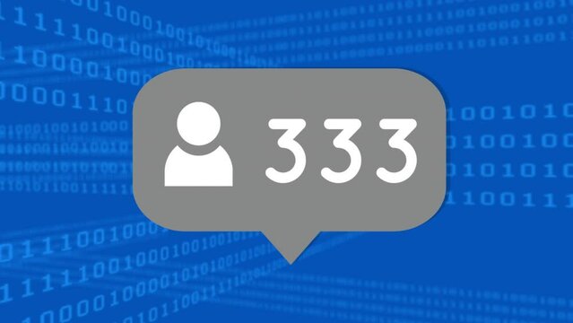 Animation of media icon over binary coding on blue background