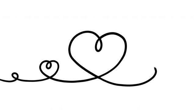 Self drawing doodle hearts flourish, hand drawn stop motion animation on a white background