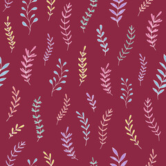 Naklejka na ściany i meble Seamless vector pattern of graphic floral and herbal elements. Background for greeting card, website, printing on fabric, gift wrap, postcard and wallpapers. 