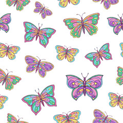 Obraz na płótnie Canvas Seamless vector pattern of butterfly. Decoration print for wrapping, wallpaper, fabric, textile. 
