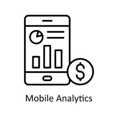 Mobile Analytics vector outline icon for web isolated on white background EPS 10 file