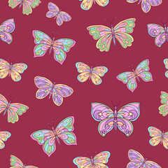 Fototapeta na wymiar Seamless vector pattern of butterfly. Decoration print for wrapping, wallpaper, fabric, textile. 