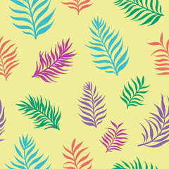 Fototapeta na wymiar Tropic seamless vector pattern with tropical leaves. Tropical botanical motives. Vector illustration. Summer decoration print for wrapping, wallpaper, fabric. 