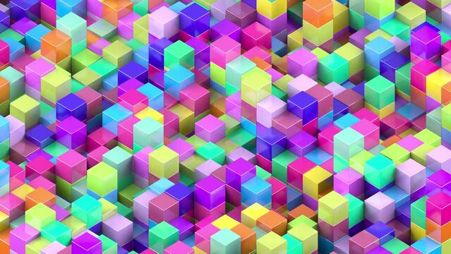 Abstract 3D colorful isometric cubes motion background loop