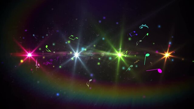Animation of falling notes and colorful glowing lights
