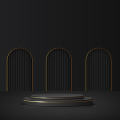 Abstract background with black and gold podium for presentation. Vector