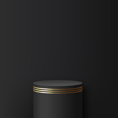 Abstract background with black and gold podium for presentation. Vector