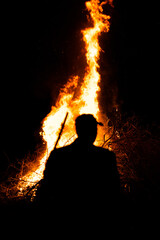 big fire in the forest at night