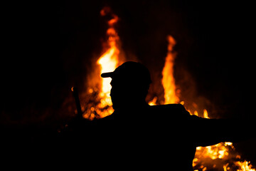 big fire in the forest at night
