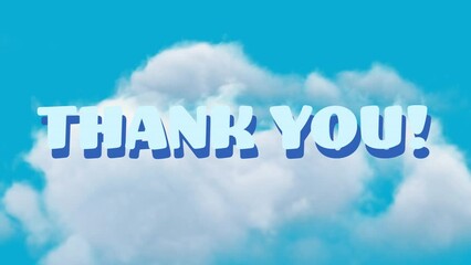 Animation of thank you text over shapes and sky with clouds - Powered by Adobe