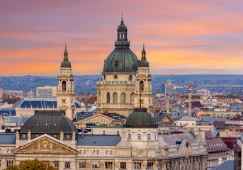 St. Stephen's basilica dome at sunset, Budapest, Hungary