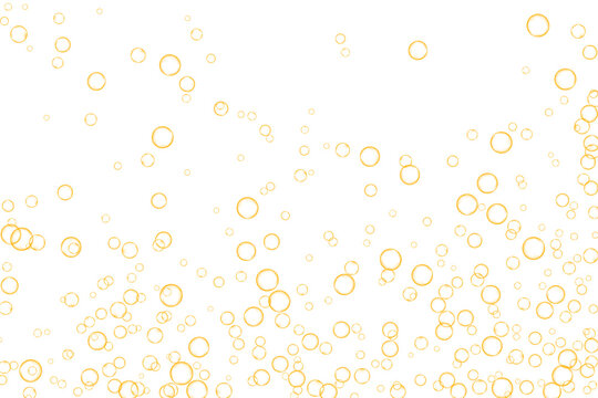 Golden air Bubbles, oxygen, champagne crystal clear isolated on white background modern design. Vector illustration of EPS 10.