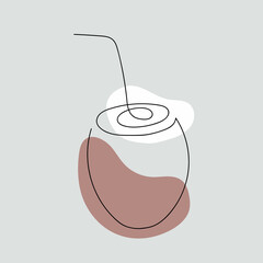 Coconut. One line drawing. Minimalism. 
