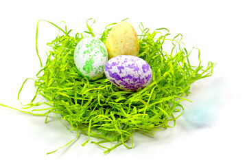 Eggs in the nest .Congratulatory easter background.
