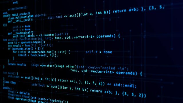 Scrolling Programming code abstract technology background browsing html code on the computer screen. HTML Web Page Code for software developer and Computer Developer script concept