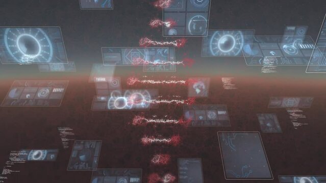 Animation of sniping dna data processing on moving screens