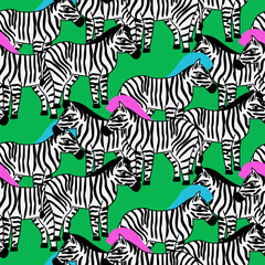 Fototapeta na wymiar Seamless pattern illustration with fun zebra animals