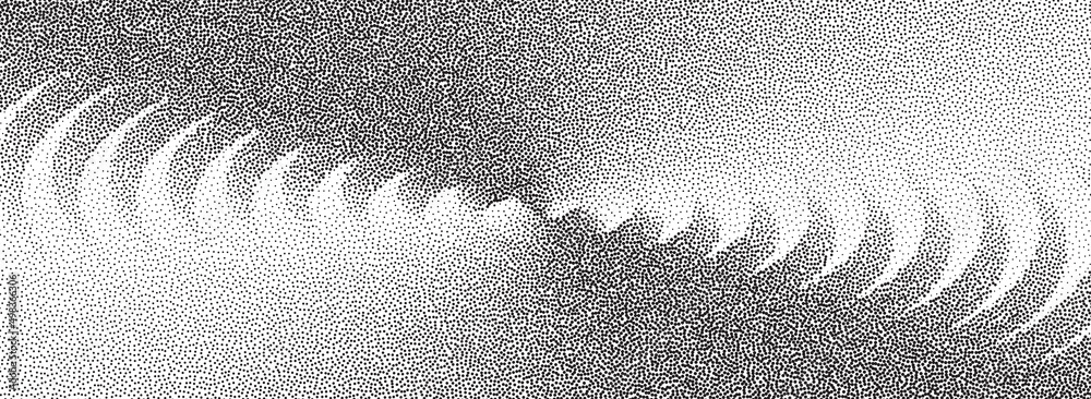 Wall mural dotwork sound wave background. black noise stipple dots zig zag audio 3d wave. sand grain effect. bl