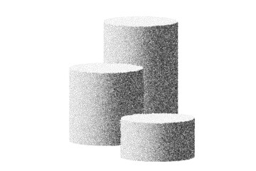 Dotwork 3d podium background. Sand grain effect. Black noise stipple dots cylinder. Abstract noise dotwork 3d plinth. Black dots grunge round elements. Dotted winner podium platform. Vector