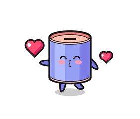 cylinder piggy bank character cartoon with kissing gesture
