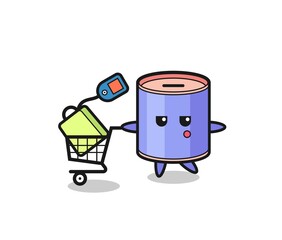 cylinder piggy bank illustration cartoon with a shopping cart