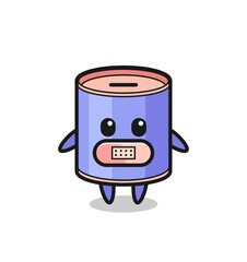 Cartoon Illustration of cylinder piggy bank with tape on mouth