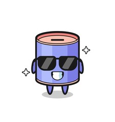 Cartoon mascot of cylinder piggy bank with cool gesture