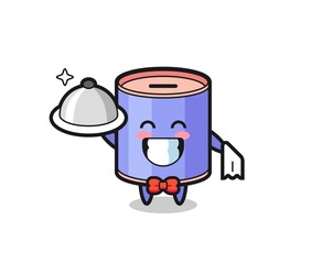 Character mascot of cylinder piggy bank as a waiters