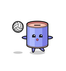 Character cartoon of cylinder piggy bank is playing volleyball