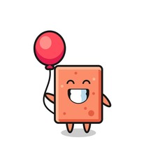 brick mascot illustration is playing balloon