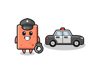 Cartoon mascot of brick as a police