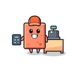 Illustration of brick character as a cashier