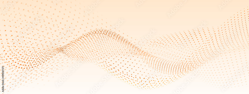 Poster Abstract background with curved surfaces made of small dots in orange colors