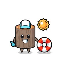 Cartoon mascot of tree stump as a beach guard