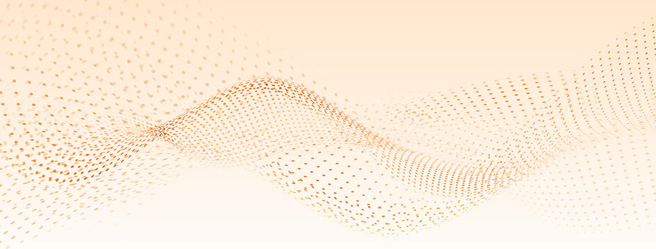 Abstract background with curved surfaces made of small dots in orange colors