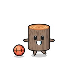 Illustration of tree stump cartoon is playing basketball
