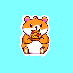 Cute cartoon hamster with pizza in vector illustration. Isolated animal vector. Flat cartoon style