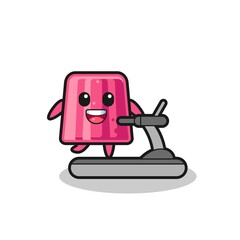jelly cartoon character walking on the treadmill
