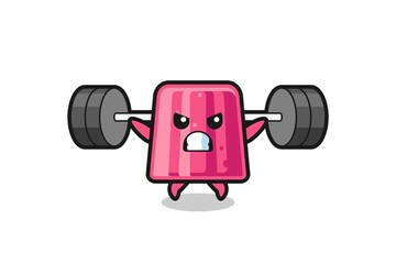 jelly mascot cartoon with a barbell