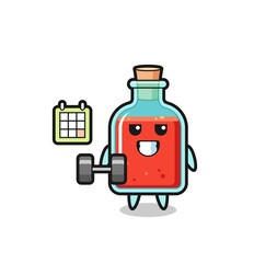 square poison bottle mascot cartoon doing fitness with dumbbell